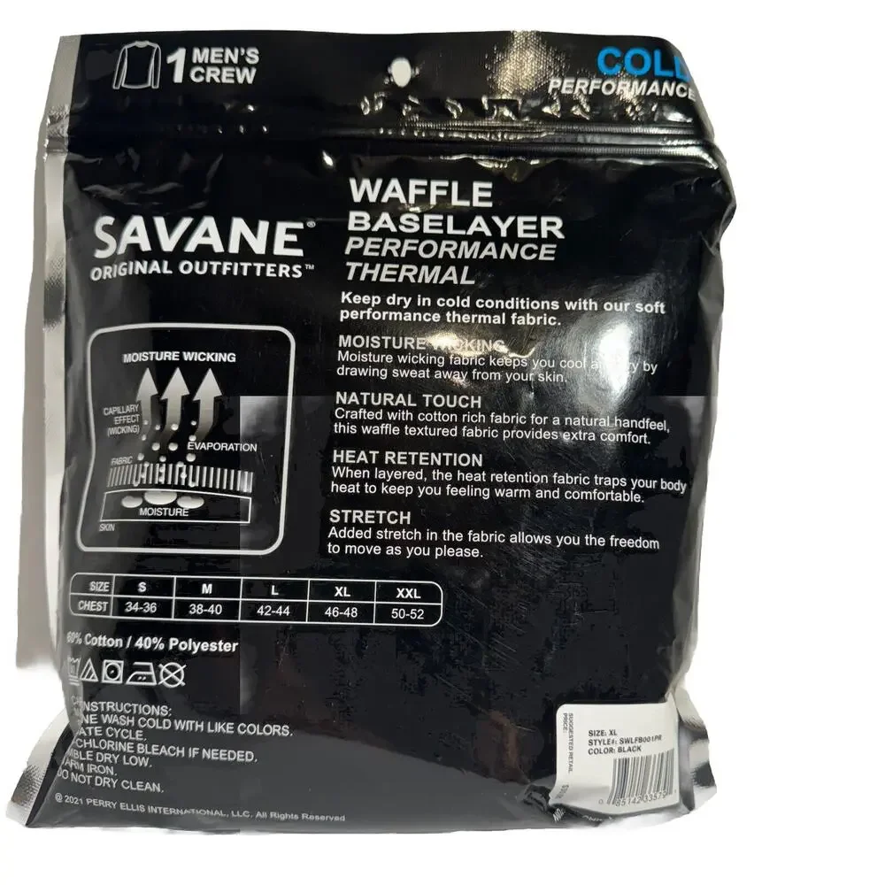 Thermal Cold Performance Black Waffle‎ Baselayer Savane XL